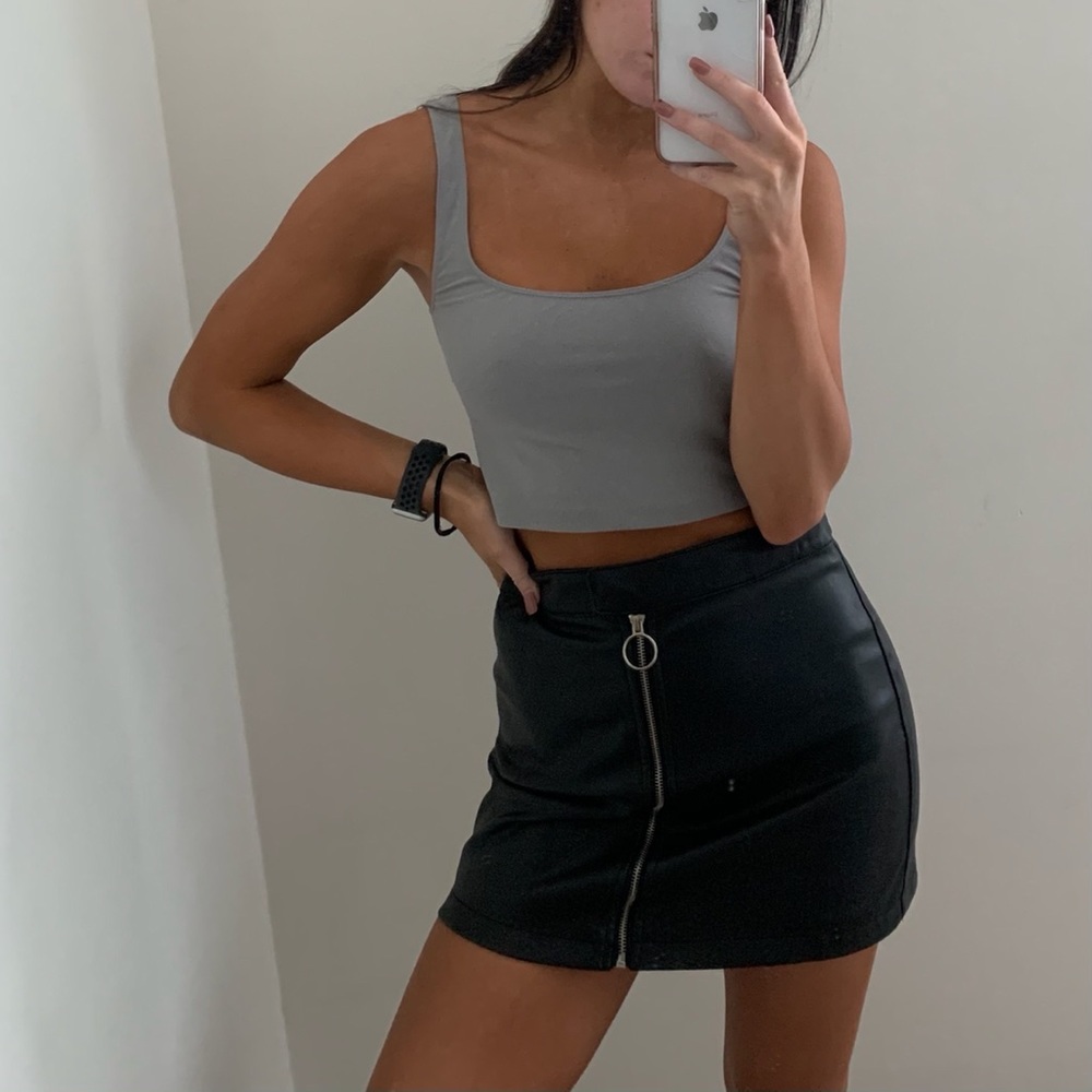 Black Leather Zip Skirt